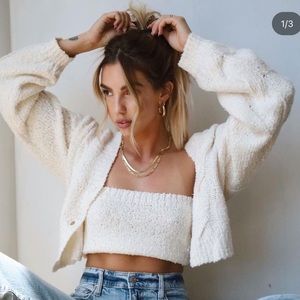 Cozy Cream Cropped Sweater Cardigan Set - Women Sweaters